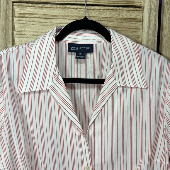 Jones New York Shirt Pink and White Long Sleeve Button Down Striped Size 1x - Picture 5 of 7